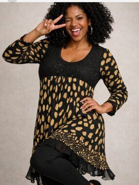 Black and tan sheer animal print flowy dress top